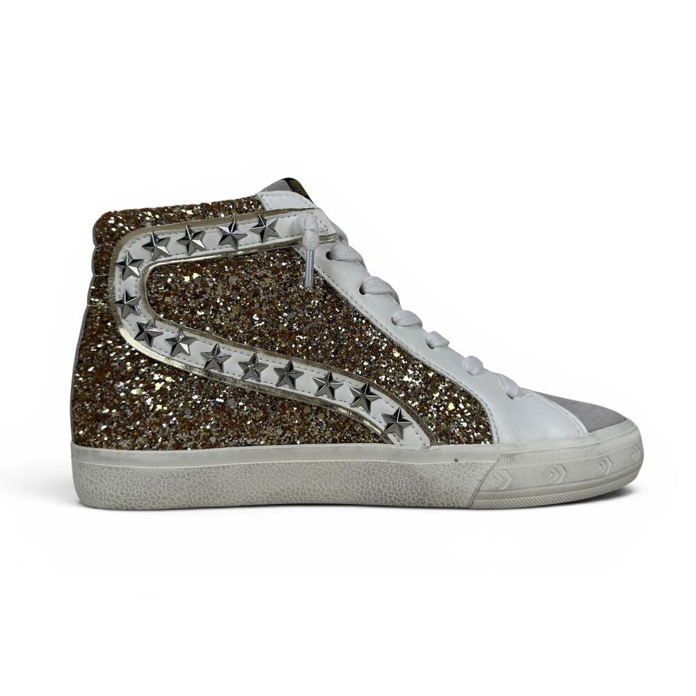 Vintage Havana Mateel High Top Sneakers Womens 8 Gold Glitter Star Studs Leather